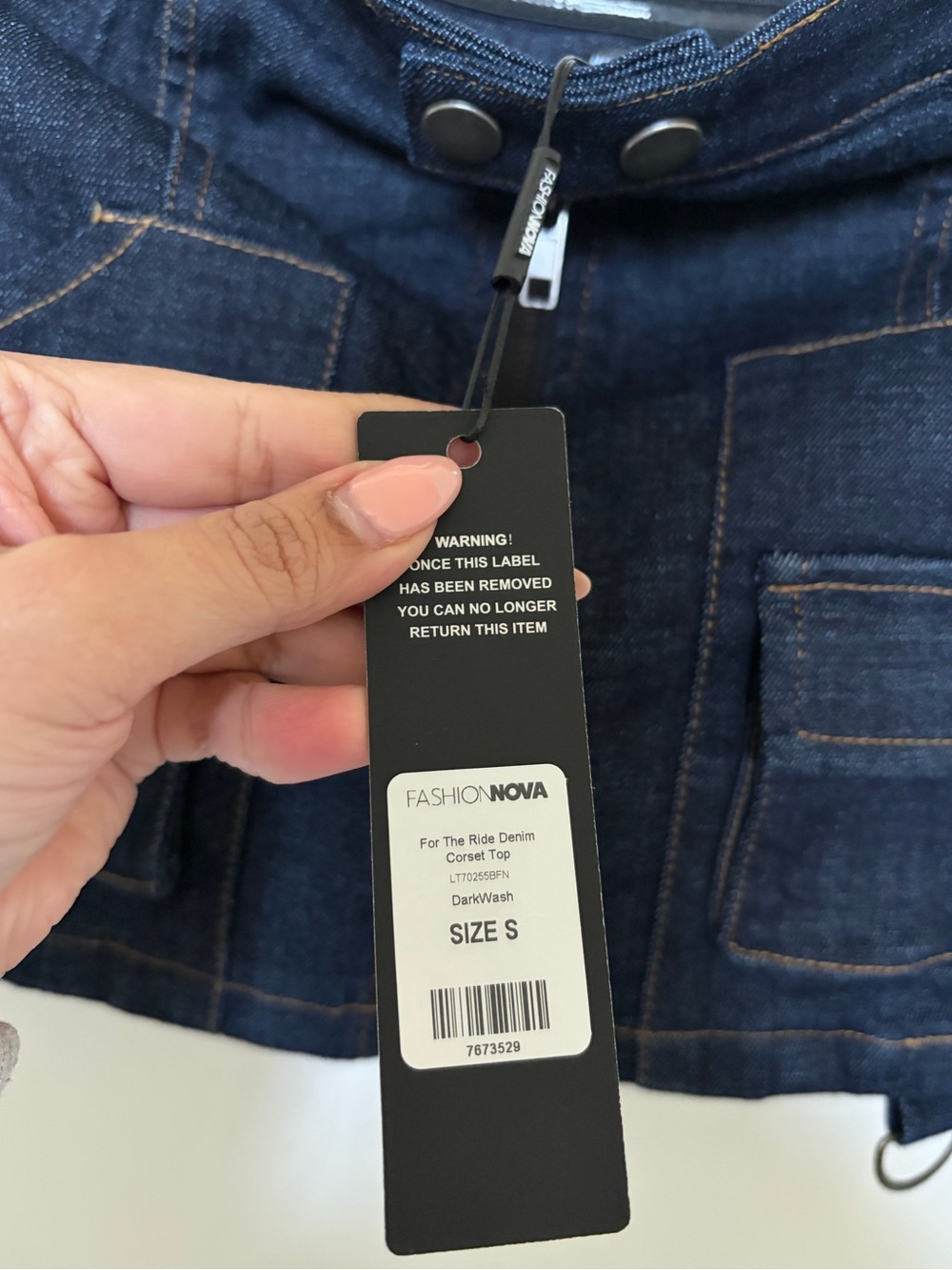Fashion Nova Dark Wash Denim Strapless Corset Top - Picture 3 of 3